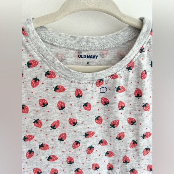 Old Navy Casual Grey Short Sleeve Dress with Red Strawberry Print | Girls 4T - Picture 3 of 6